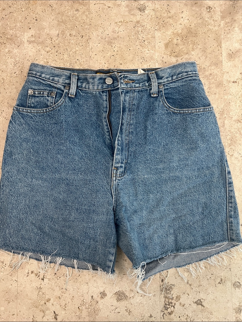 Sasson Jeans High-Rise Frayed Hem Denim Shorts - Blue